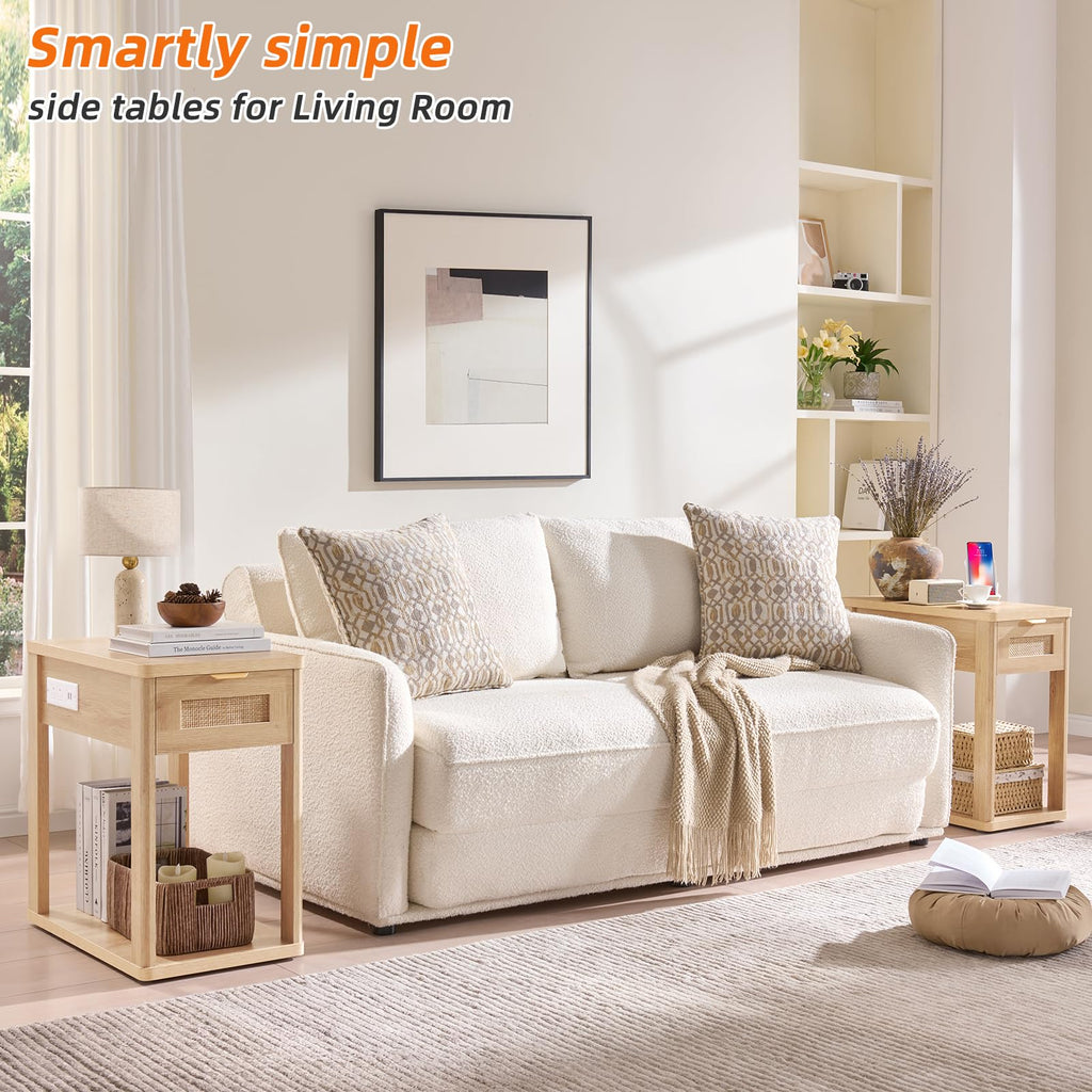 LEYAOYAO Narrow Side Table with Charging Station, Rattan 24 x 14''