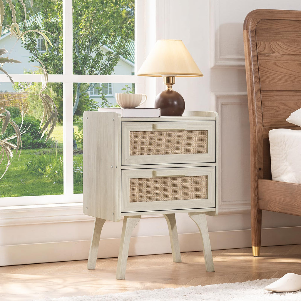 Lerliuo Rattan Nightstands Set of 2 for Bedroom, 2 Drawers