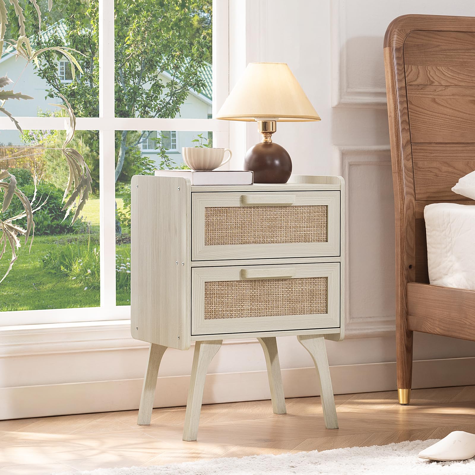 Lerliuo Rattan Nightstands Set of 2 for Bedroom, 2 Drawers