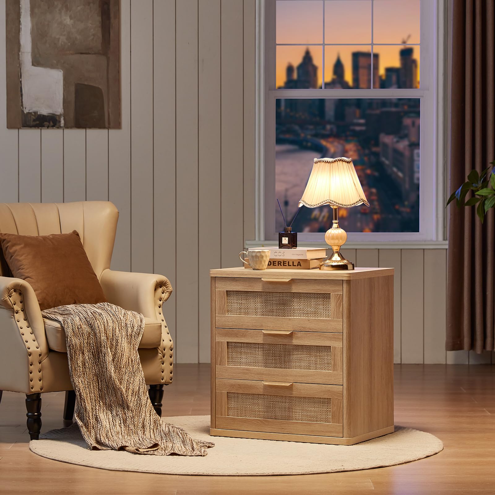 LEYAOYAO Rattan Dresser and Nightstand Sets 3 Piece, Natural
