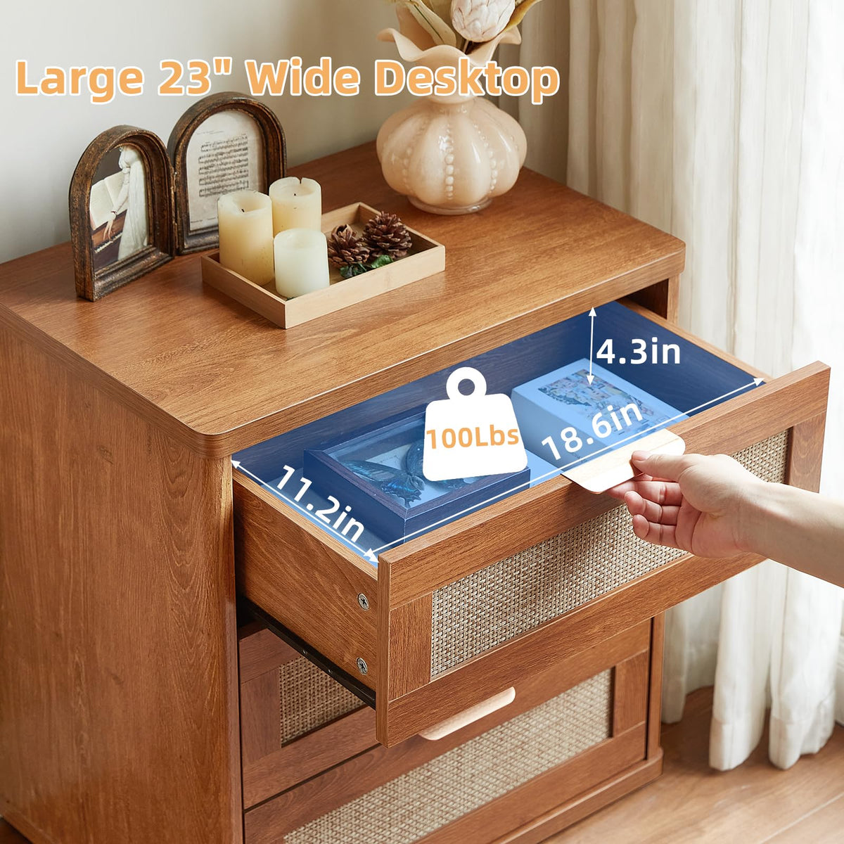 LEYAOYAO Rattan Dresser for Bedroom, 41" Tall Chest of Drawers