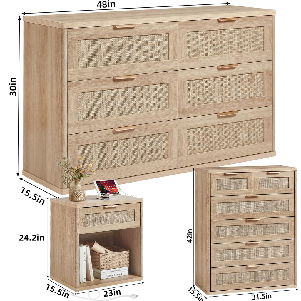 LEYAOYAO Rattan Dresser and Nightstand Sets 4 Piece, Natural