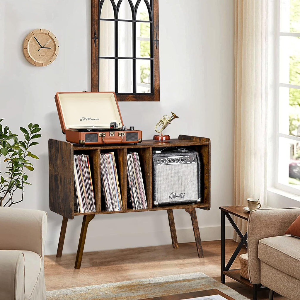 LEYAOYAO Brown Bookshelf and Record Player Stand