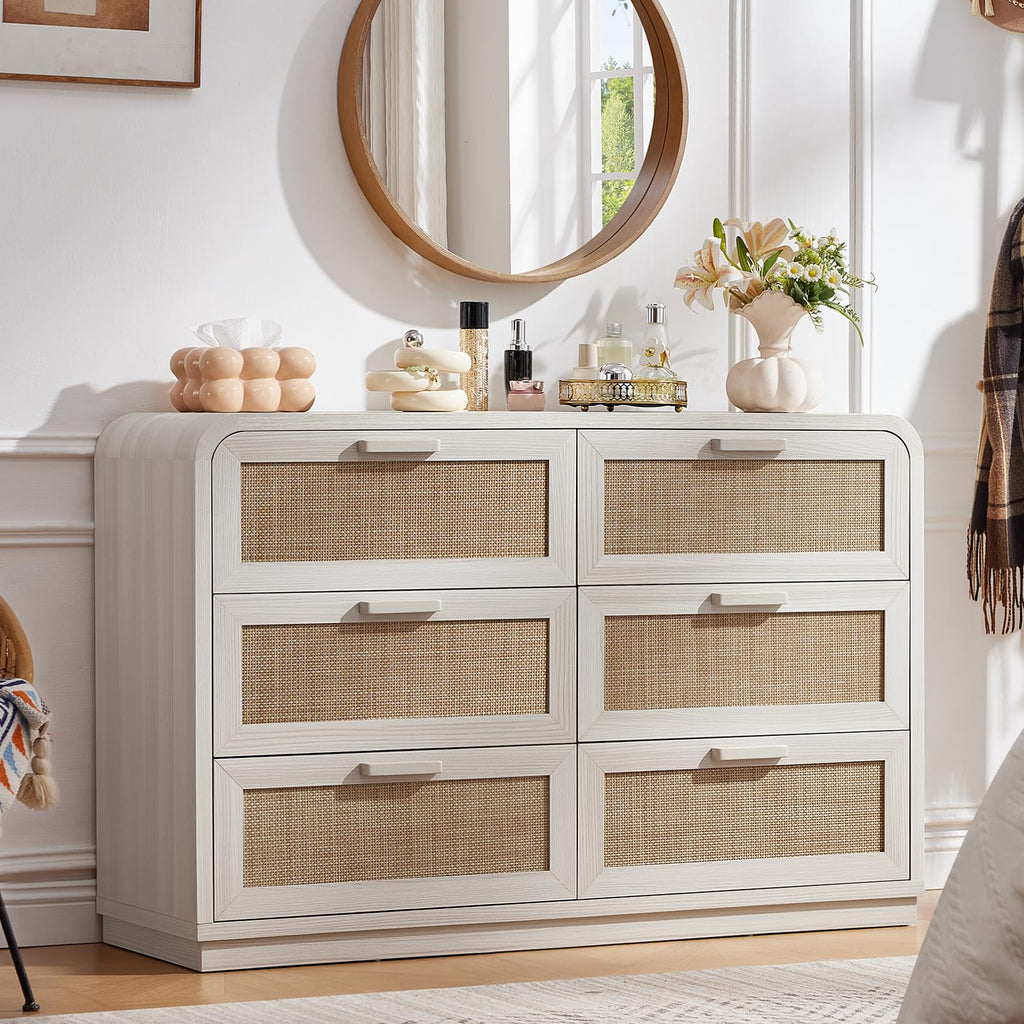LEYAOYAO Curved Boho Dresser & Nightstand Set of 3, Natural Wood