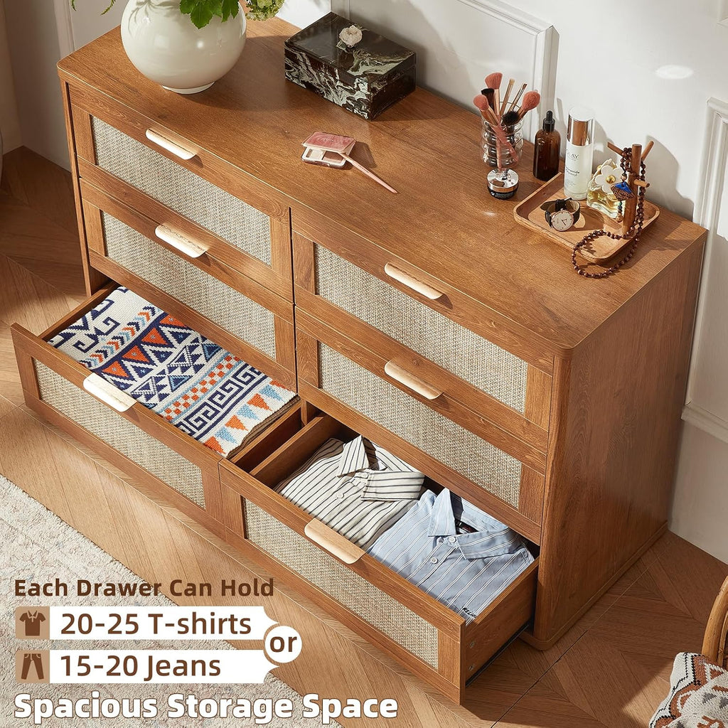 LEYAOYAO Rattan 23" Nightstands with Charger Station 2 Drawers