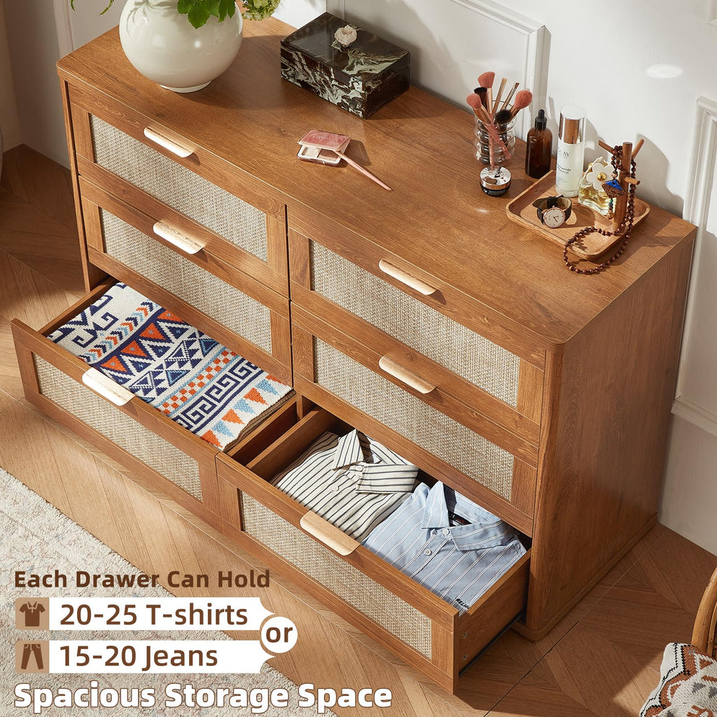 LEYAOYAO Rattan Dresser and Nightstand Sets 3 Piece, Natural