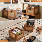 LEYAOYAO Vinyl Record Storage, Rattan Record Crate for Vinyl Albums Holder