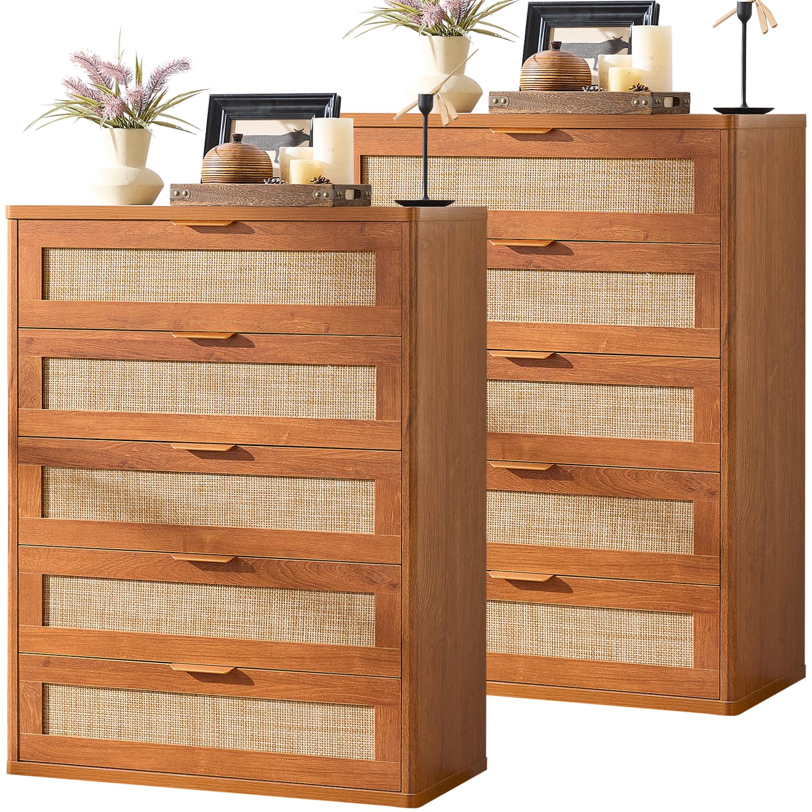 LEYAOYAO Rattan Dresser for Bedroom, 41" Tall Chest of Drawers