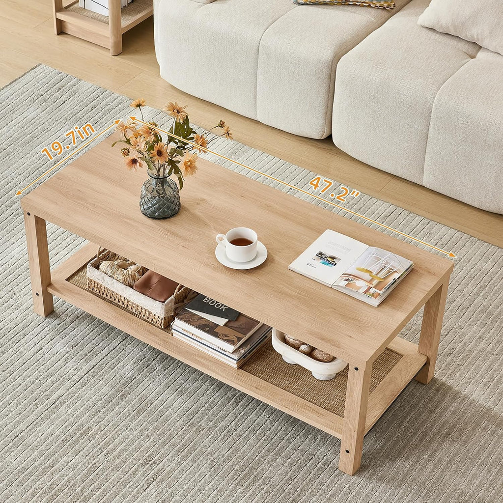 Lerliuo Farmhouse Coffee Tables for Living Room, Natural