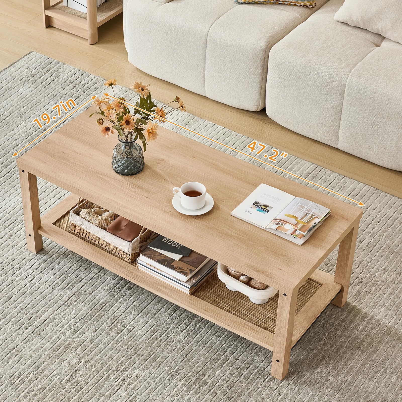 Lerliuo Rattan Coffee Table Set of 3, Natural