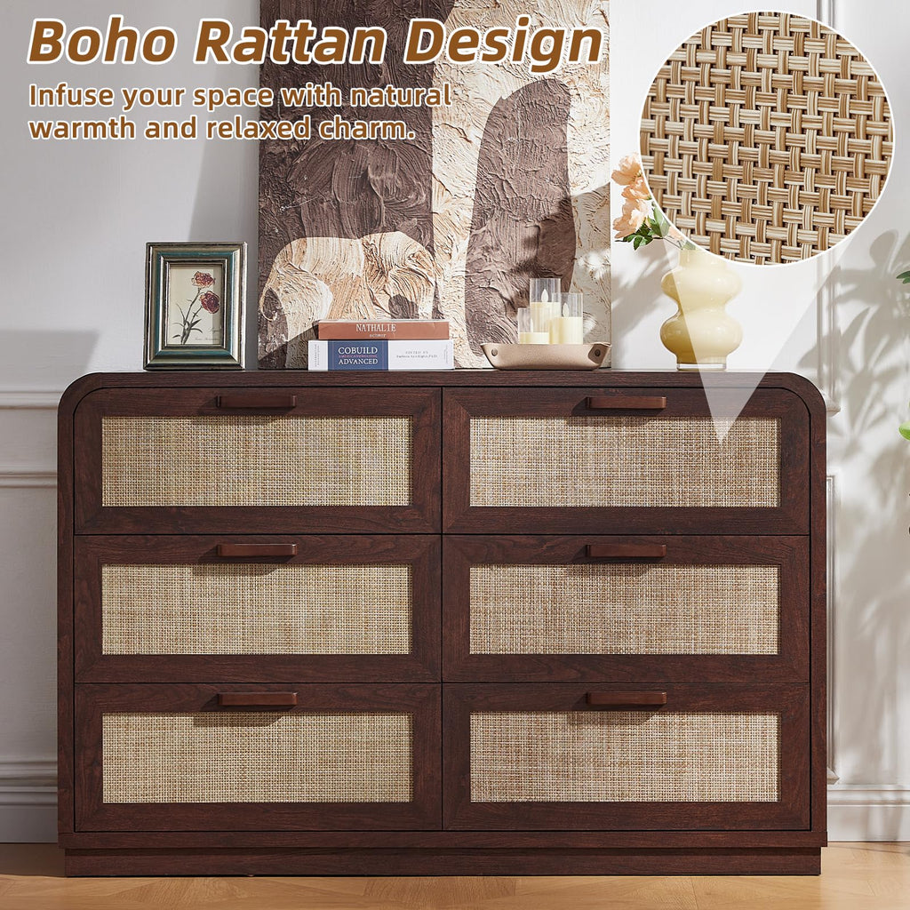 LEYAOYAO Rattan Nightstands Set of 2 with Charging Station, Natural