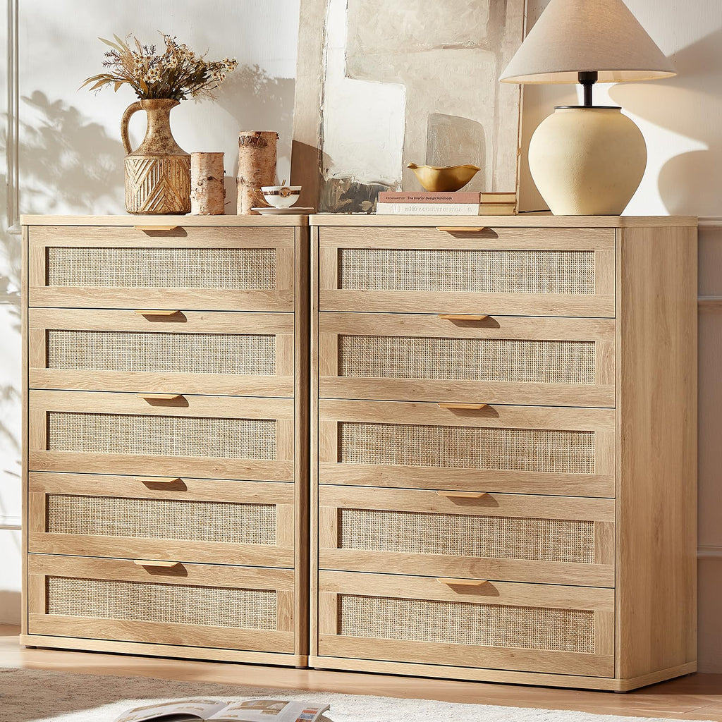 LEYAOYAO Rattan Dresser for Bedroom, 41" Tall Chest of Drawers