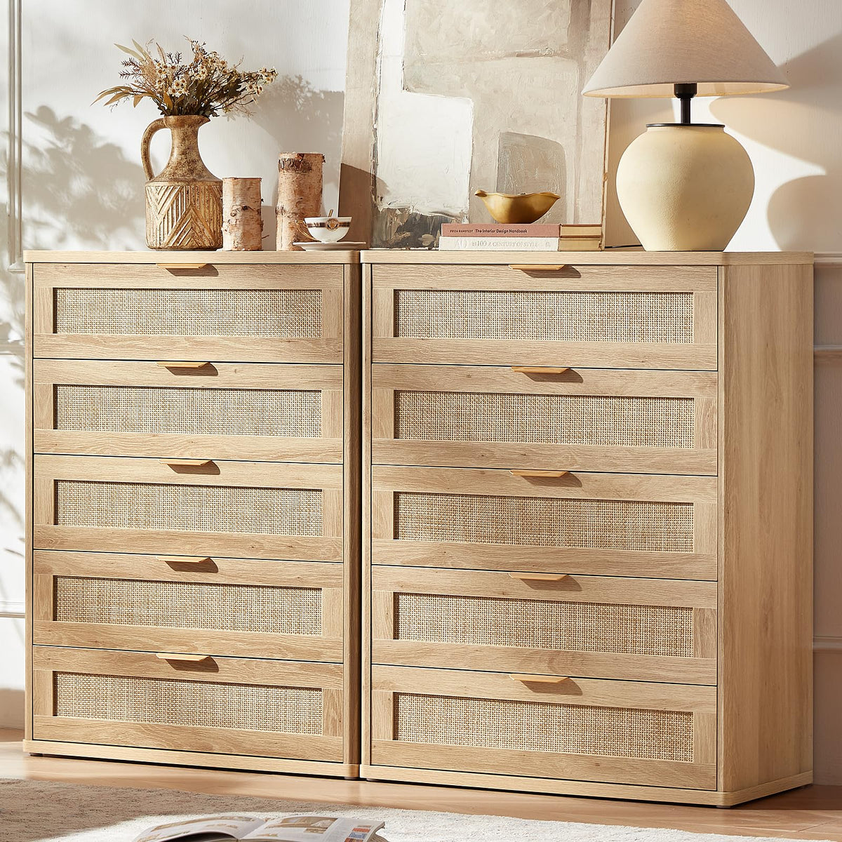 LEYAOYAO Rattan Dresser for Bedroom, 41" Tall Chest of Drawers