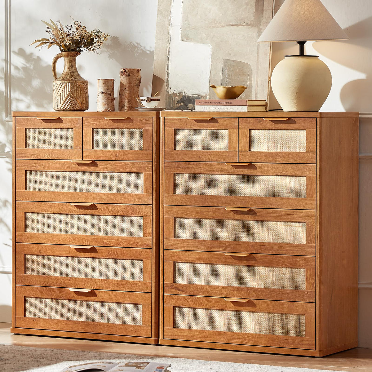 LEYAOYAO Rattan Dresser for Bedroom, 41" Tall Chest of Drawers