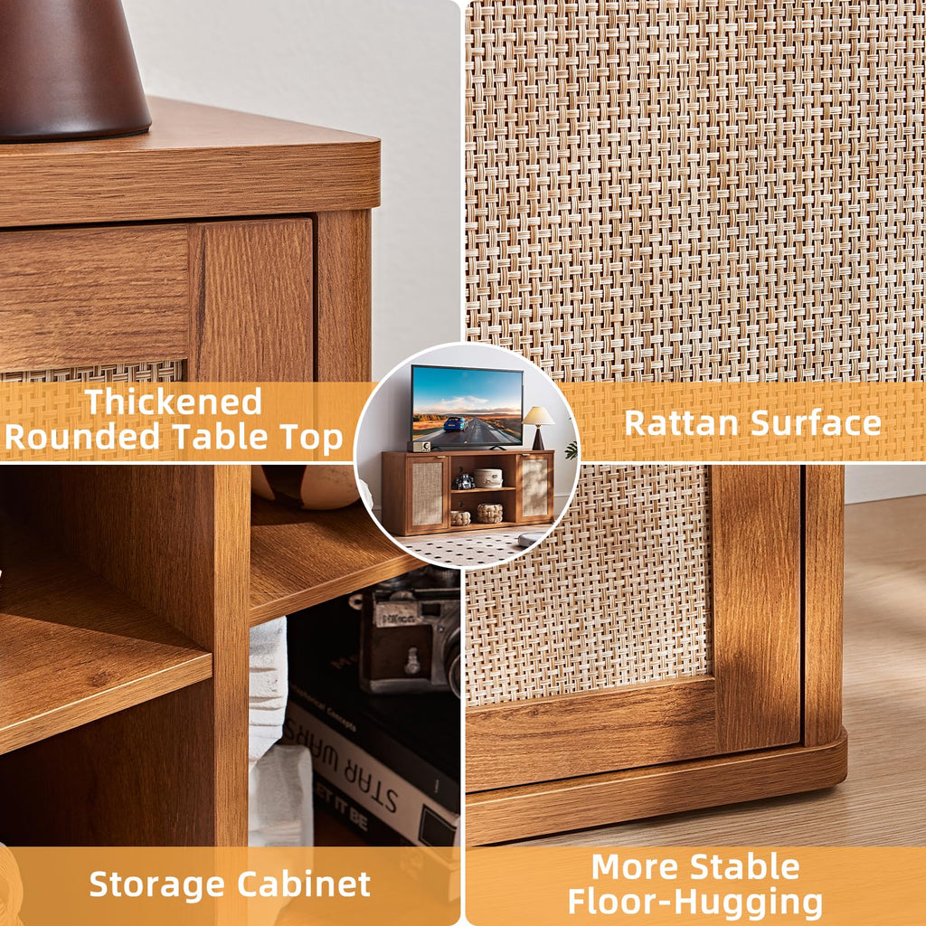 LEYAOYAO Rattan TV Stands for Living Room, Walnut