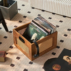 LEYAOYAO Vinyl Record Storage, Rattan Record Crate for Vinyl Albums Holder