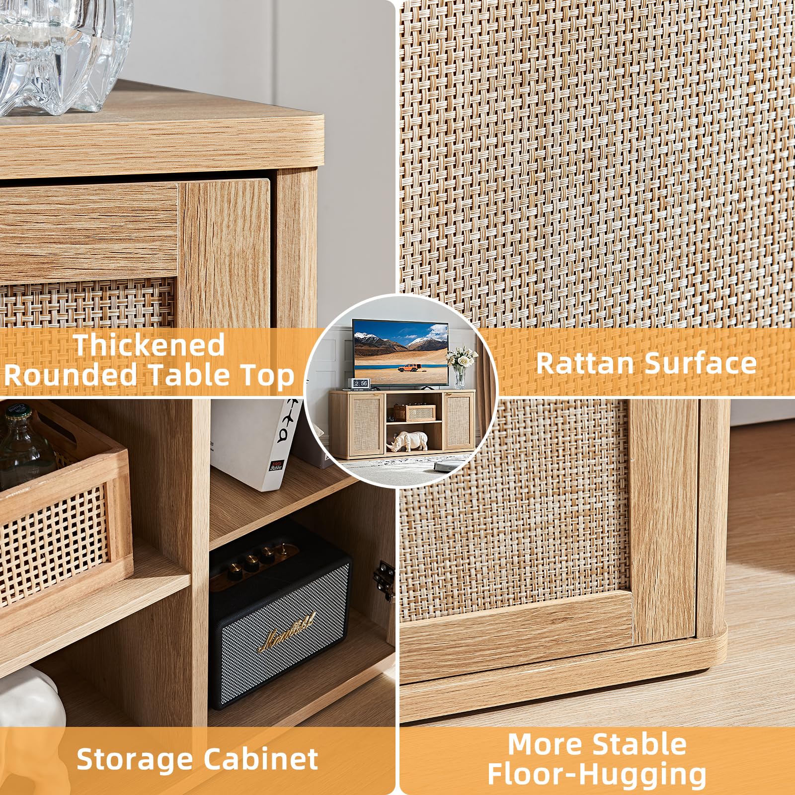 LEYAOYAO Rattan TV Stands for Living Room, Walnut