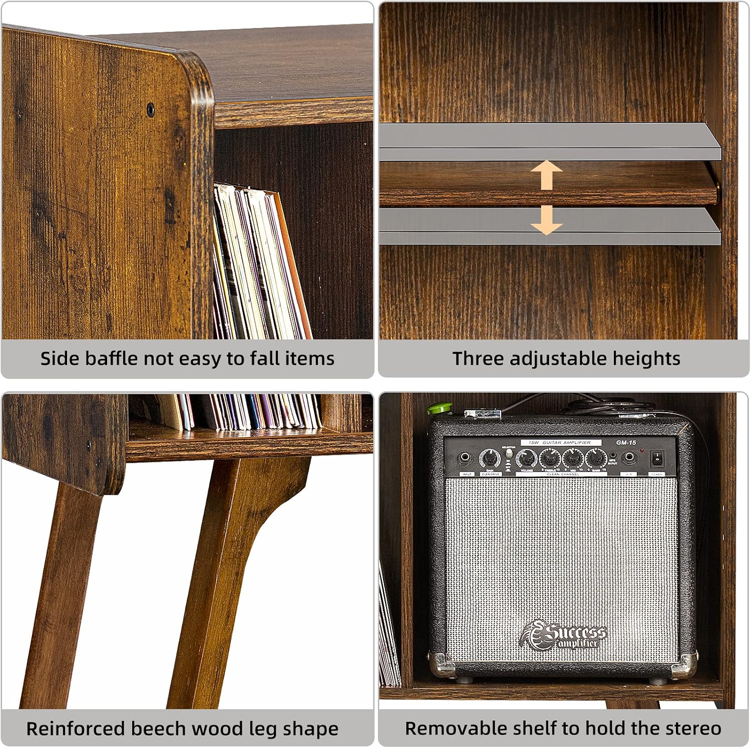 LEYAOYAO Brown Bookshelf and Record Player Stand