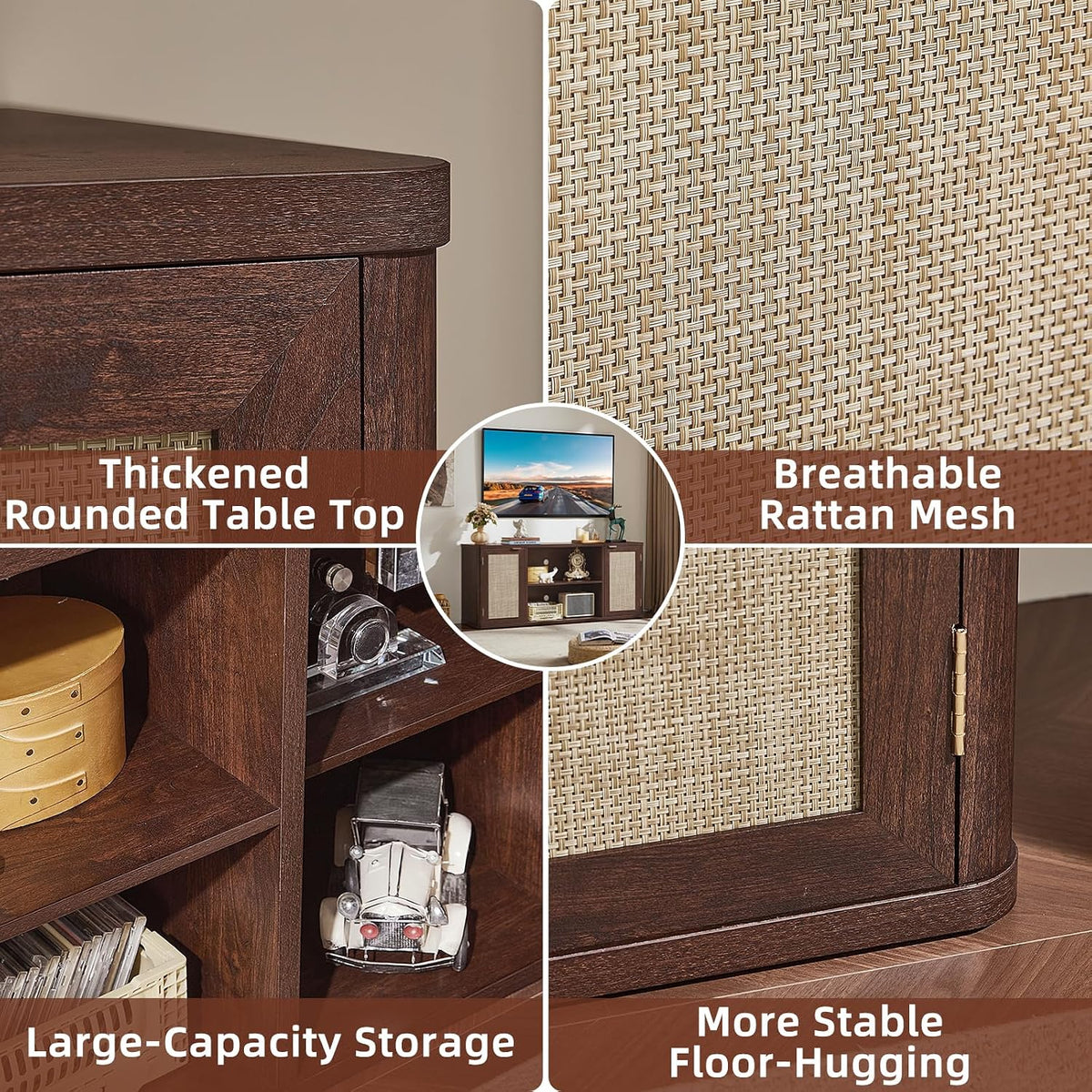 LEYAOYAO Rattan TV Stands for Living Room, Walnut