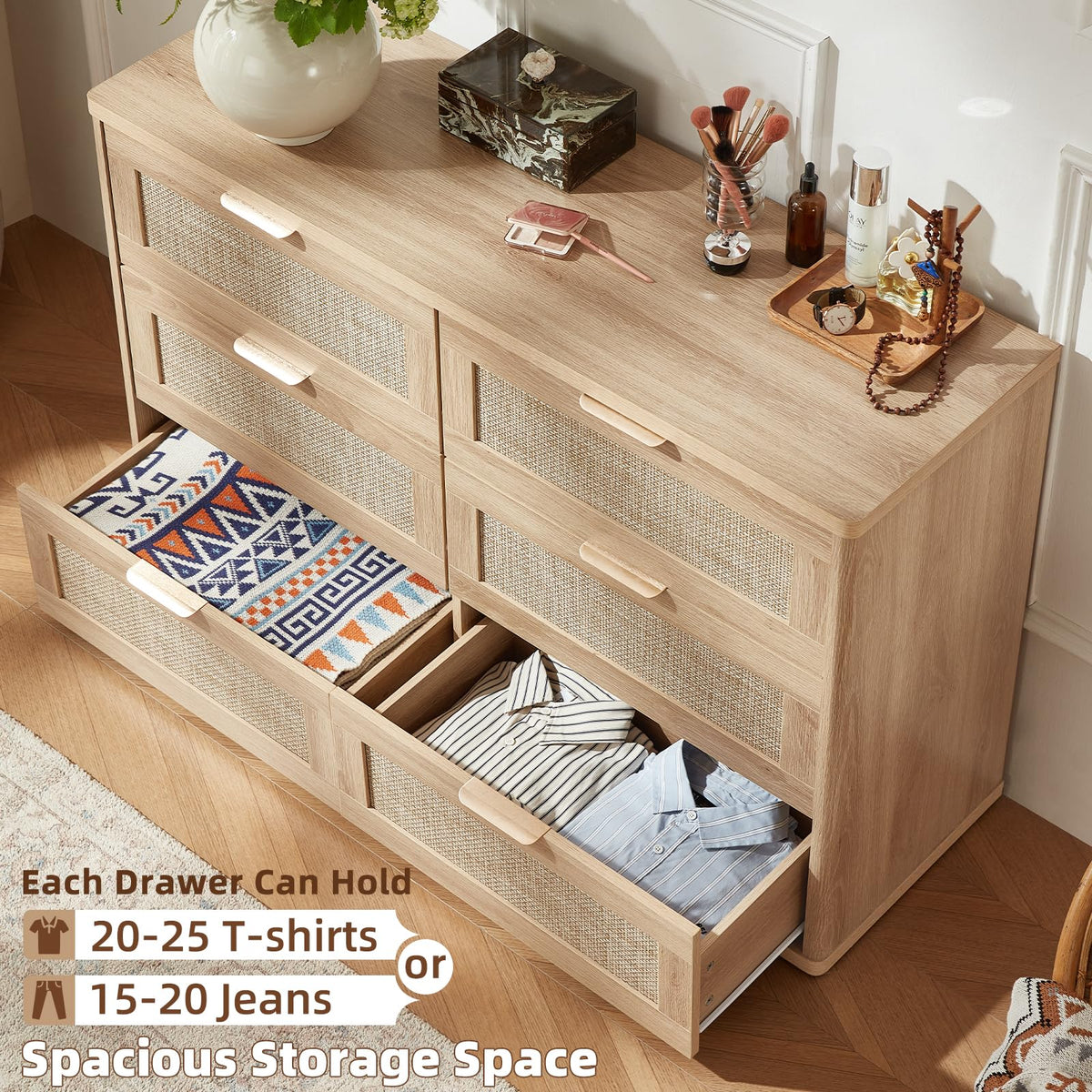 LEYAOYAO Rattan Dresser and Nightstand Sets 4 Piece, Natural